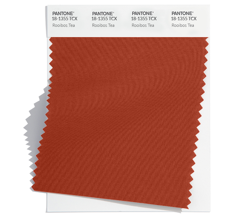 PANTONE 18-1355 Rooibos Tea TCX: Rooibos Tea, a full-bodied red imbued with rich, woody notes.