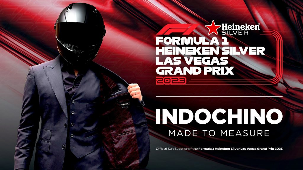 INDOCHINO is Named the Official Suit Supplier for the FORMULA 1 HEINEKEN SILVER LAS VEGAS GRAND PRIX. Image courtesy of INDOCHINO.