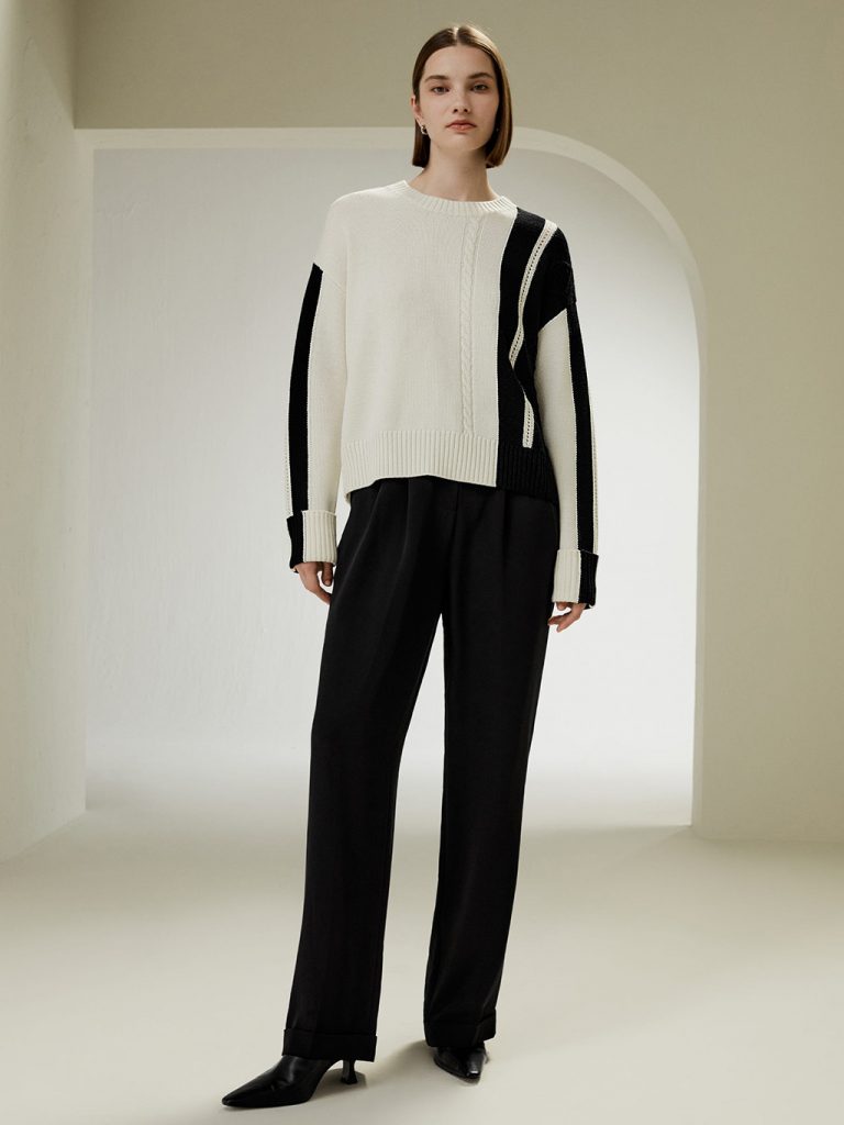 LILYSILK Winter 2023 Collection - Bicolor Stripe Knit Wool Sweater