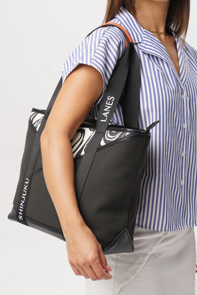 Shinjuku Lanes - Origami Pocket Tote - Black Terrain Print.