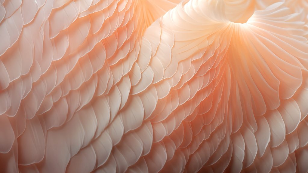PANTONE® Color Of The Year 2024 13-1023 Peach Fuzz Categories Texture Feathers. Image courtesy of Pantone.
