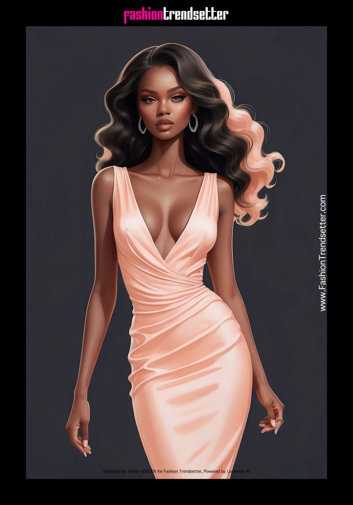 Fashion AI Collection II: Inspired by Color of the Year 2024 Pantone 13-1023 Peach Fuzz.

Black woman fashion illustration.

Designed by Senay GOKCEN for Fashion Trendsetter, Powered by Leonardo AI. 

Image © Senay GOKCEN