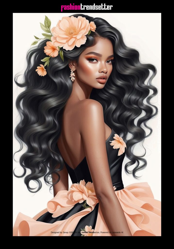 Fashion AI Collection II: Inspired by Color of the Year 2024 Pantone 13-1023 Peach Fuzz.

Black woman fashion illustration.

Designed by Senay GOKCEN for Fashion Trendsetter, Powered by Leonardo AI. 

Image © Senay GOKCEN