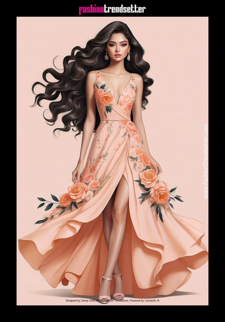 Fashion AI Collection II: Inspired by Color of the Year 2024 Pantone 13-1023 Peach Fuzz.

Latina woman fashion illustration.

Designed by Senay GOKCEN for Fashion Trendsetter, Powered by Leonardo AI. 

Image © Senay GOKCEN