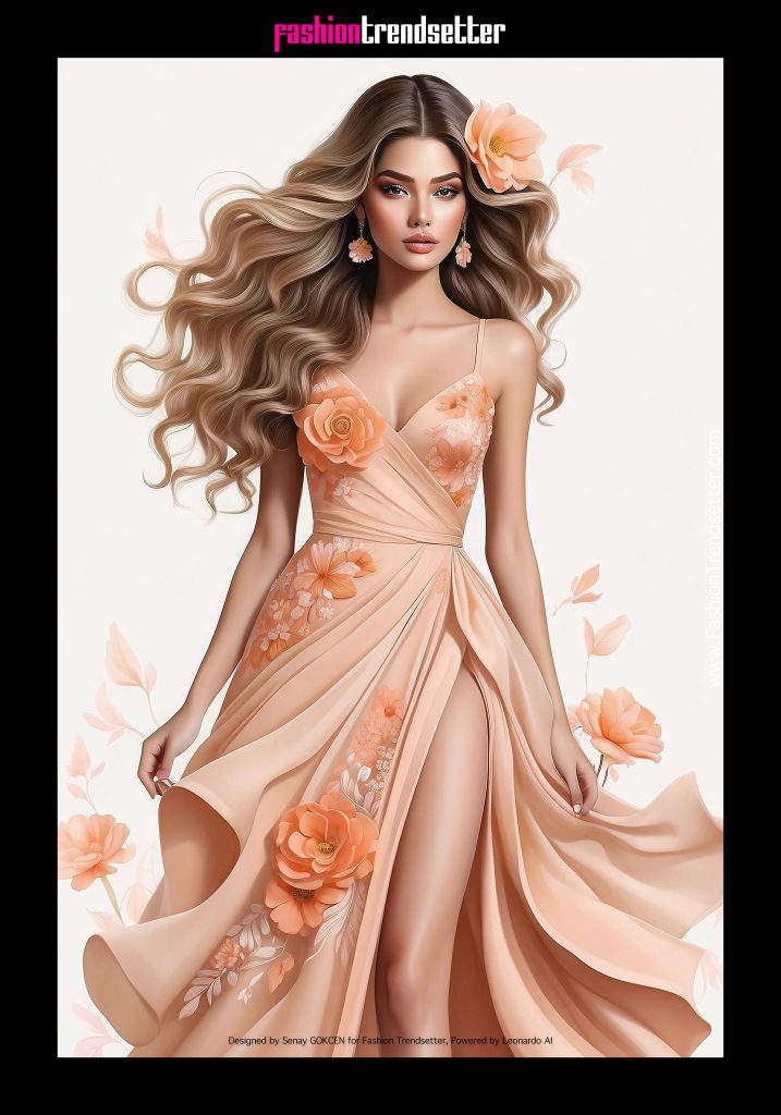 Fashion AI Collection II: Inspired by Color of the Year 2024 Pantone 13-1023 Peach Fuzz.

Latina woman fashion illustration.

Designed by Senay GOKCEN for Fashion Trendsetter, Powered by Leonardo AI. 

Image © Senay GOKCEN