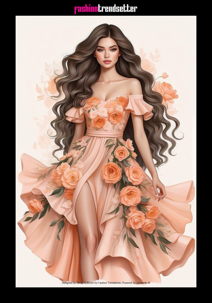 Fashion AI Collection II: Inspired by Color of the Year 2024 Pantone 13-1023 Peach Fuzz.

Latina woman fashion illustration.

Designed by Senay GOKCEN for Fashion Trendsetter, Powered by Leonardo AI. 

Image © Senay GOKCEN