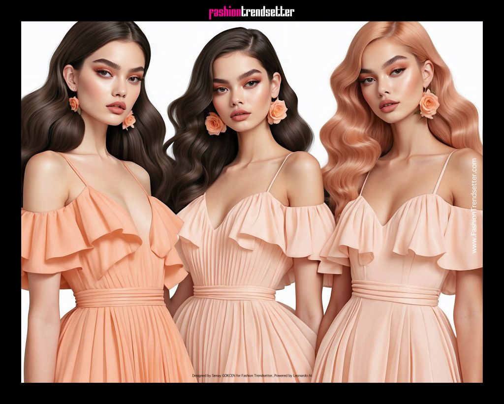 Fashion AI Collection II: Inspired by Color of the Year 2024 Pantone 13-1023 Peach Fuzz.

Latina women fashion illustration.

Designed by Senay GOKCEN for Fashion Trendsetter, Powered by Leonardo AI. 

Image © Senay GOKCEN