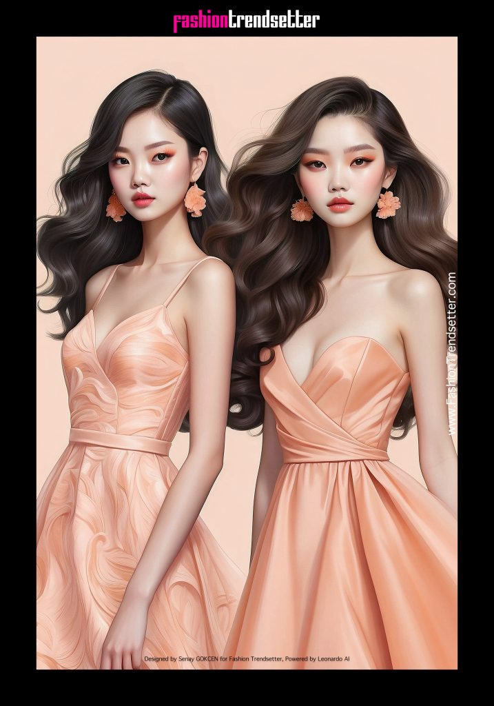 Fashion AI Collection III: Inspired by Color of the Year 2024 Pantone 13-1023 Peach Fuzz.

Designed by Senay GOKCEN for Fashion Trendsetter, Powered by Leonardo AI. 
Image © Senay GOKCEN