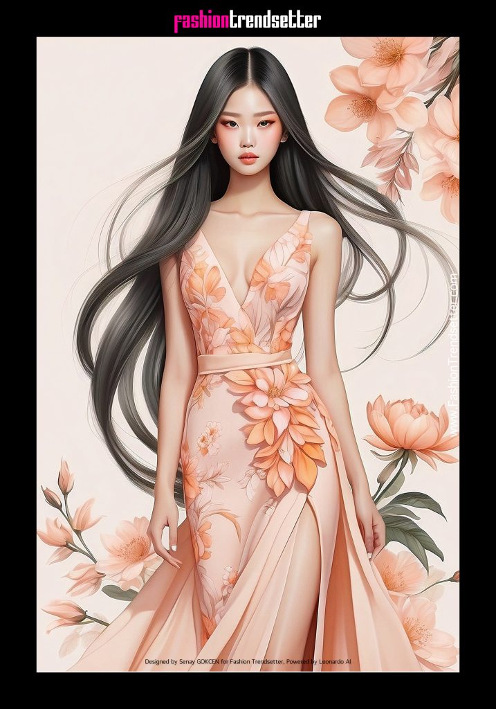 Fashion AI Collection III: Inspired by Color of the Year 2024 Pantone 13-1023 Peach Fuzz.

Designed by Senay GOKCEN for Fashion Trendsetter, Powered by Leonardo AI. 
Image © Senay GOKCEN