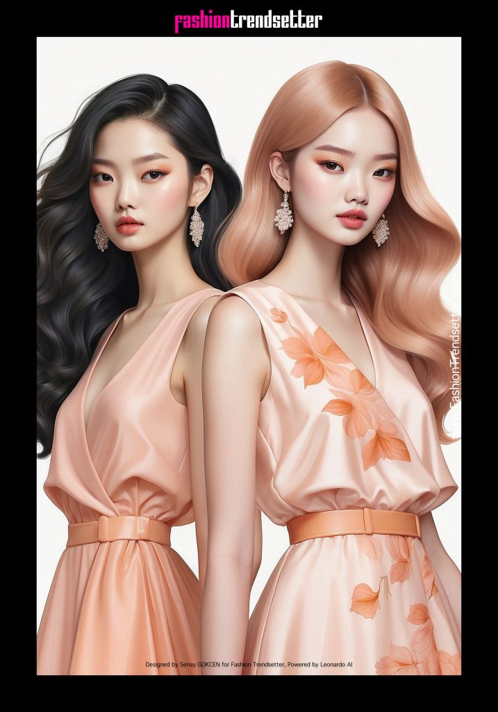 Fashion AI Collection III: Inspired by Color of the Year 2024 Pantone 13-1023 Peach Fuzz.

Designed by Senay GOKCEN for Fashion Trendsetter, Powered by Leonardo AI. 
Image © Senay GOKCEN