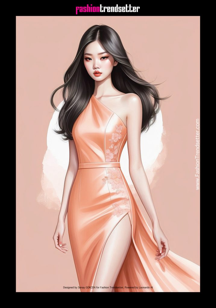 Fashion AI Collection III: Inspired by Color of the Year 2024 Pantone 13-1023 Peach Fuzz.

Designed by Senay GOKCEN for Fashion Trendsetter, Powered by Leonardo AI. 
Image © Senay GOKCEN