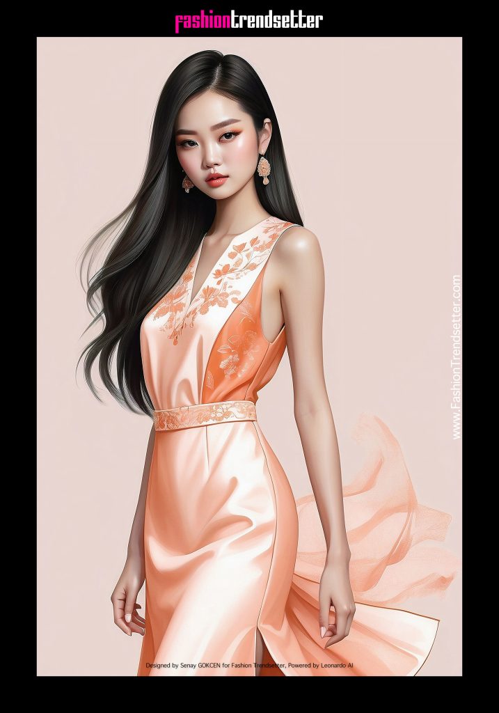 Fashion AI Collection III: Inspired by Color of the Year 2024 Pantone 13-1023 Peach Fuzz.

Designed by Senay GOKCEN for Fashion Trendsetter, Powered by Leonardo AI. 
Image © Senay GOKCEN