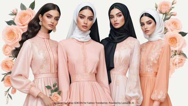 Fashion Trendsetter introduces its 'Fashion AI Collection IV: Inspired by Color of the Year 2024 Pantone 13-1023 Peach Fuzz' – a spotlight on the sophisticated style of Middle Eastern Arab women.
