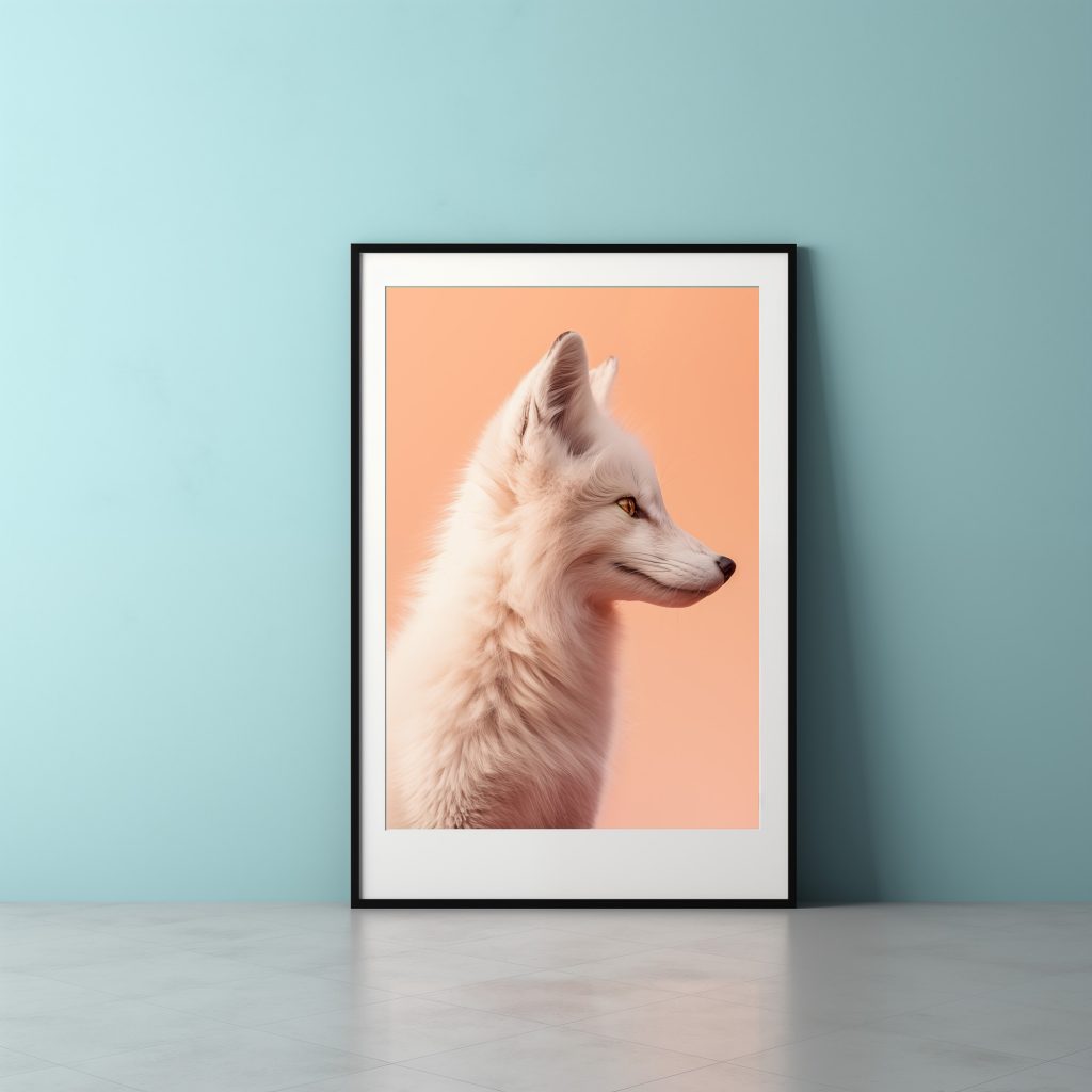 Arctic Fox, Facing Right, Peach Fuzz, Wall Print (A3).