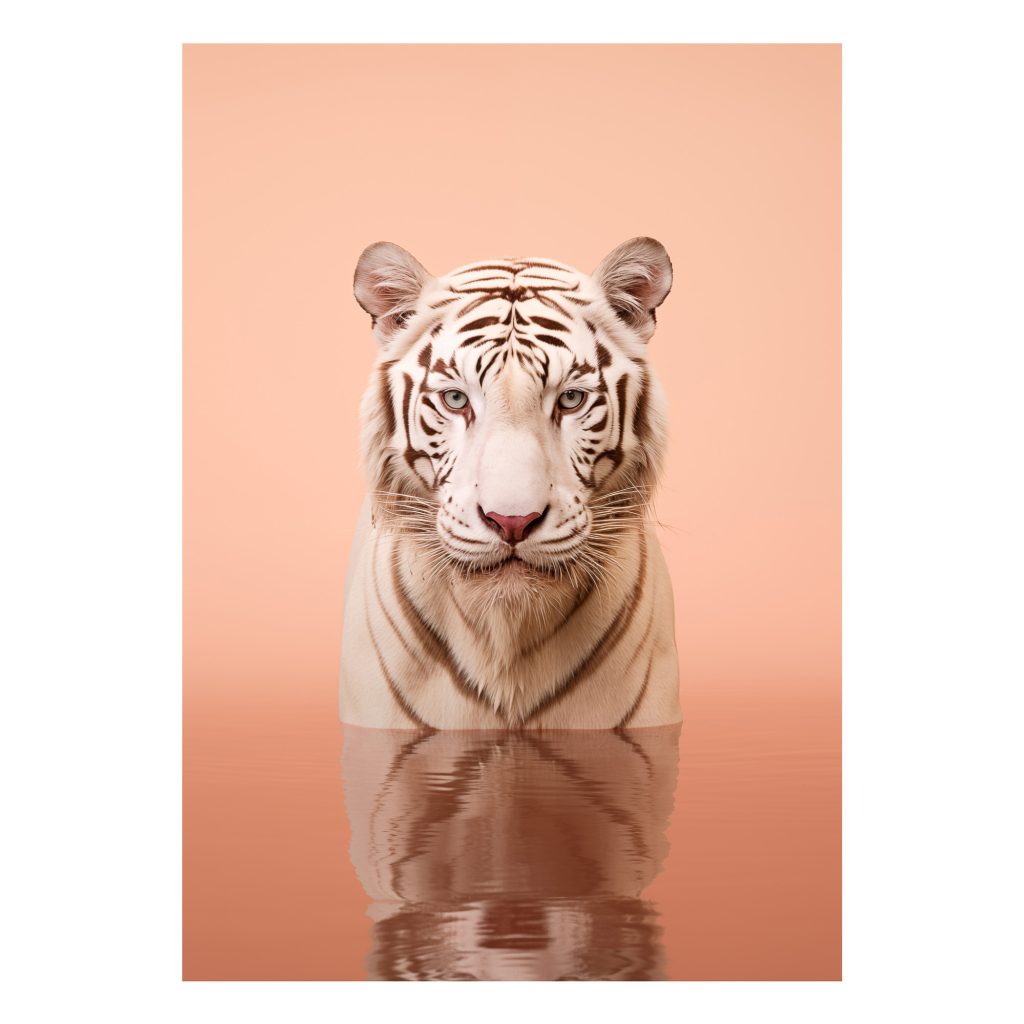 White Tiger's Reflection, Peach Fuzz, Wall Print (A3).