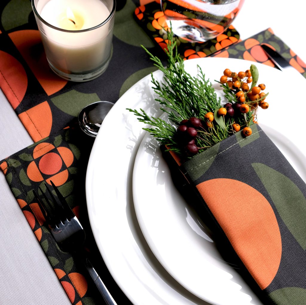 Storigraphic's New Seventies Series Table Runner and Placemats - Cotton.