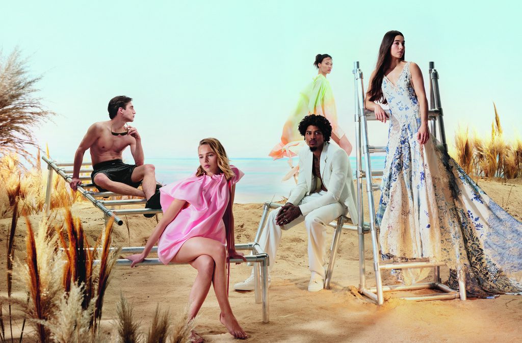 Neiman Marcus' 'Quest for the Best' Spring Campaign.
Models (left to right) Anatol Modzelewski in Amiri, Puck Schrover in Simon Rocha, Kelly Oubre Jr. in Givenchy and Christian Louboutin, Meng Zheng in Zimmerman, Brooke Raboutou in Ralph Lauren. Photo by Arnaud Lajeunie.