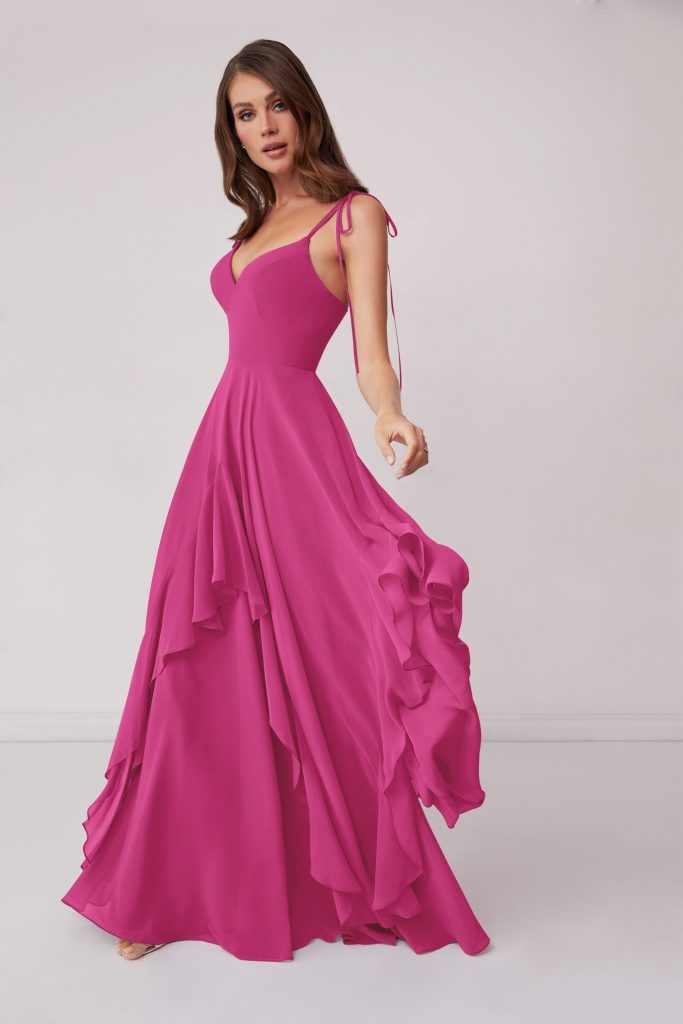 Barbie™ 🩷 AZAZIE - V-neck Chiffon Tiered A-line Dress Barbie™ Pink.
