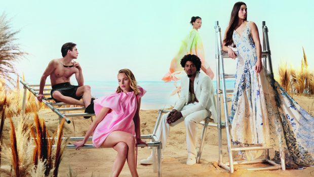 Neiman Marcus Celebrates the Intersection of Luxury Fashion and Sports Through 'Quest for the Best' Spring Campaign. Models (left to right) Anatol Modzelewski in Amiri, Puck Schrover in Simon Rocha, Kelly Oubre Jr. in Givenchy and Christian Louboutin, Meng Zheng in Zimmerman, Brooke Raboutou in Ralph Lauren. Photo Credit Arnaud Lajeunie.