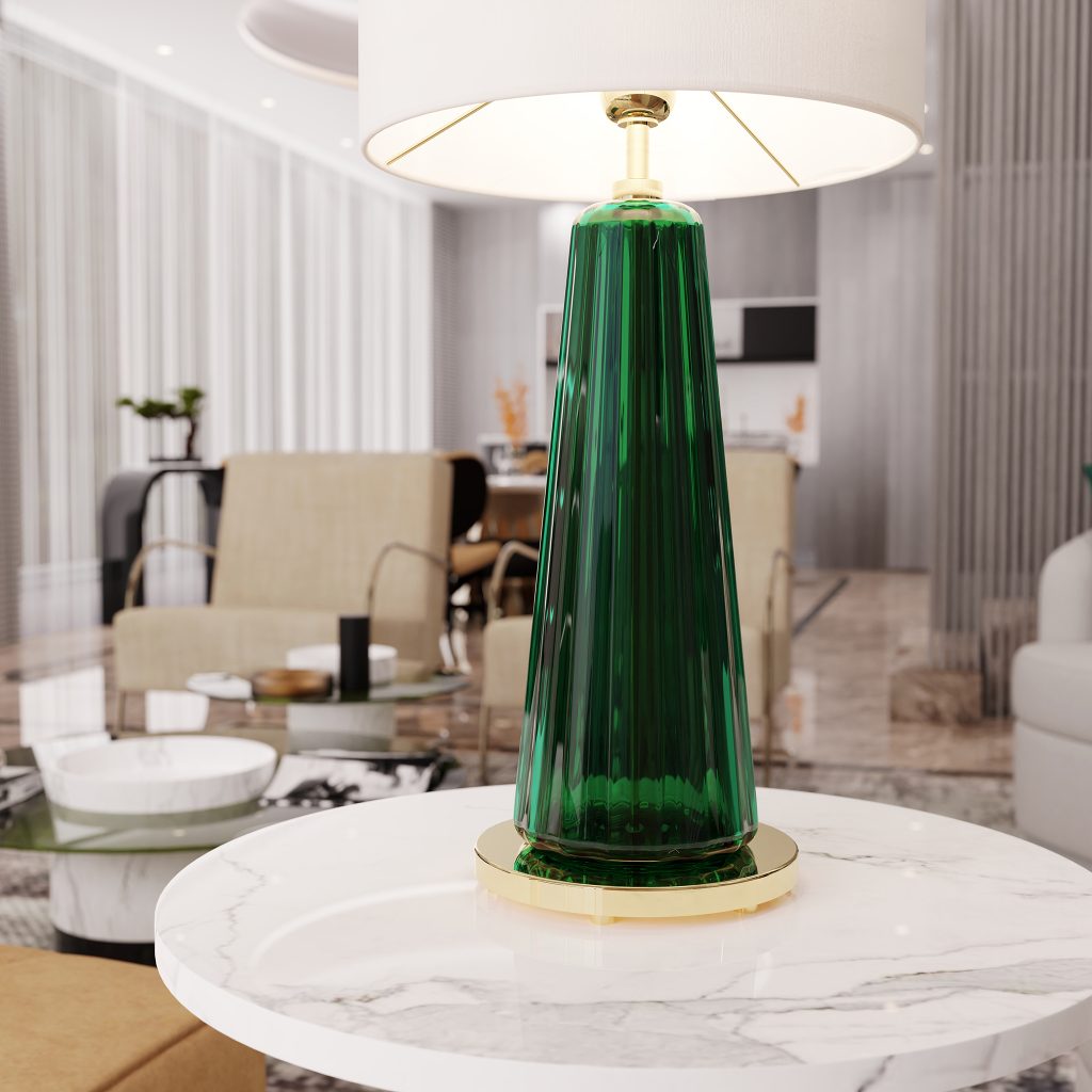 BELLINI Murano Glass Table Lamp - Green and white lampshade. 
Handmade by PIUMATI in Italy.
