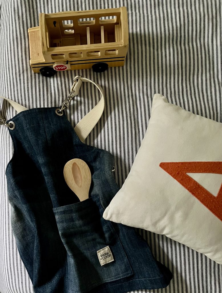 Park + Coop - Sustainable upcycled denim apron for kids.