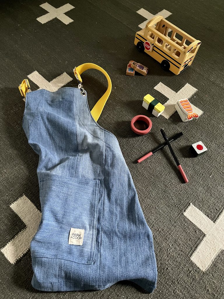 Park + Coop - Sustainable upcycled denim apron for kids.