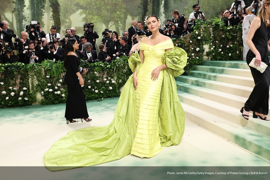 Maria Sharapova wearing the Prabal Gurung x Boll & Branch gown at Met Gala.

Photo: Jamie McCarthy/Getty Images, Courtesy of Prabal Gurung x Boll & Branch.