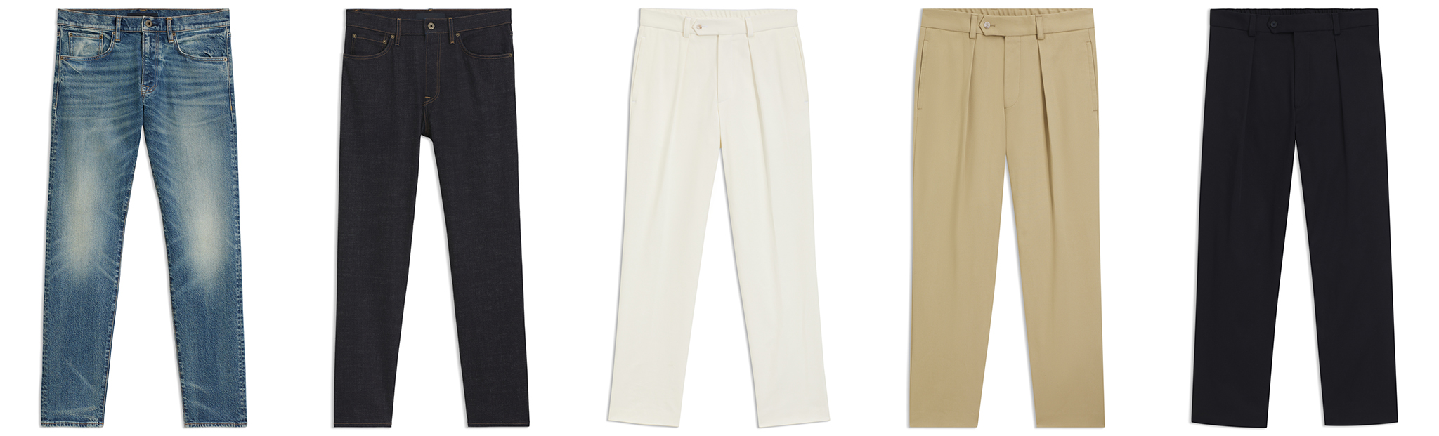 Slim-fit Jeans in Vintage-wash Denim, Regular-fit Jeans in Dark-blue Denim and Trousers in Stretch Cotton