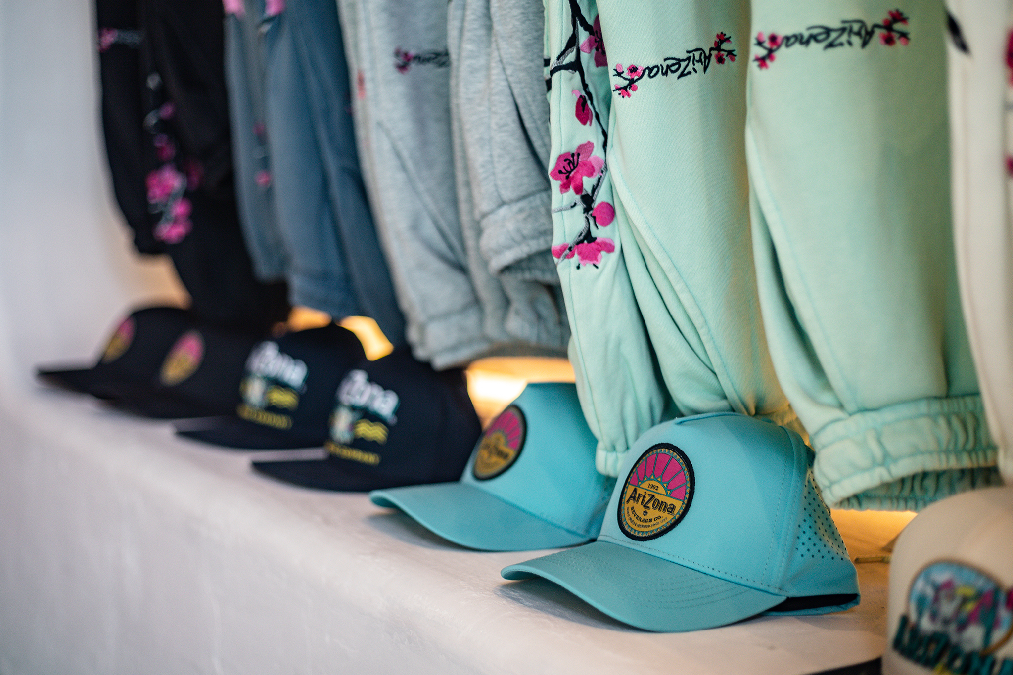 AriZona® Cherry Blossom-Embroidered Cotton Zip Hoodies, Sweatpants, and Baseball Caps
