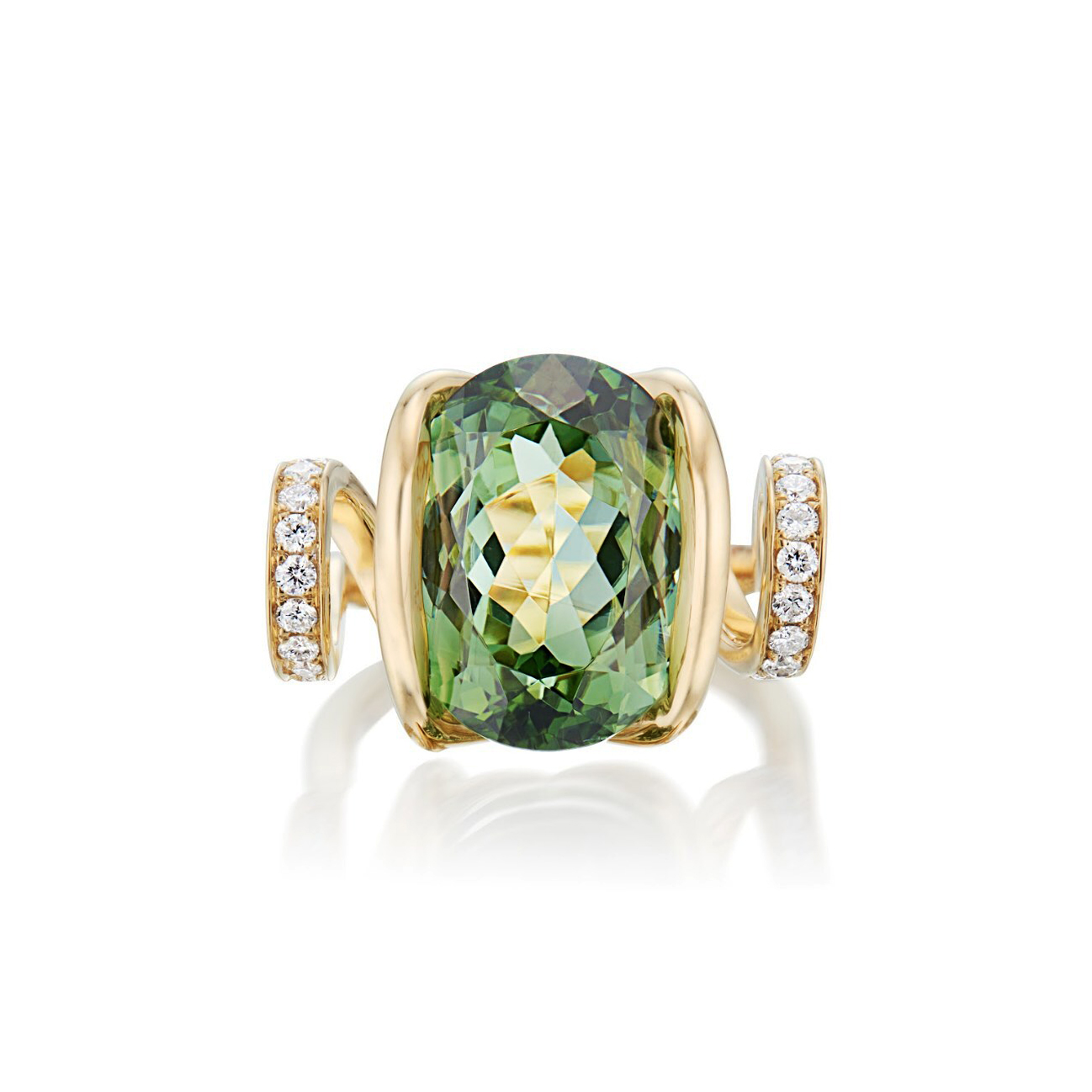 Harmony Curl Ring with Green Tourmaline Center by Renisis