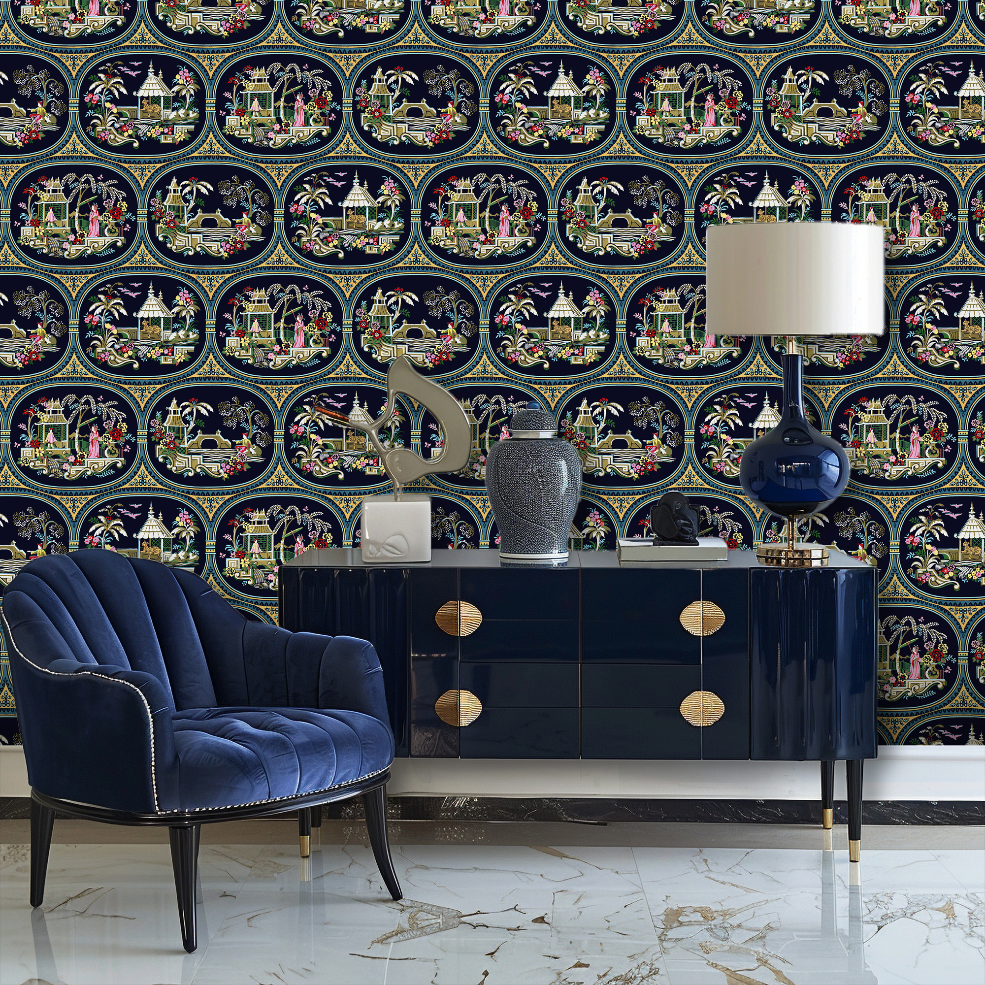 Modern Chinois Wallpaper
Designed by Siobhan Murphy, Modern Chinois Wallpaper reinterprets classic chinoiserie with a fresh, contemporary palette. Featuring vintage archive scenes updated in soft neutrals and muted pastels, this design blends timeless elegance with modern sophistication. Ideal for creating a serene yet striking statement in bedrooms, living areas, or dining spaces.