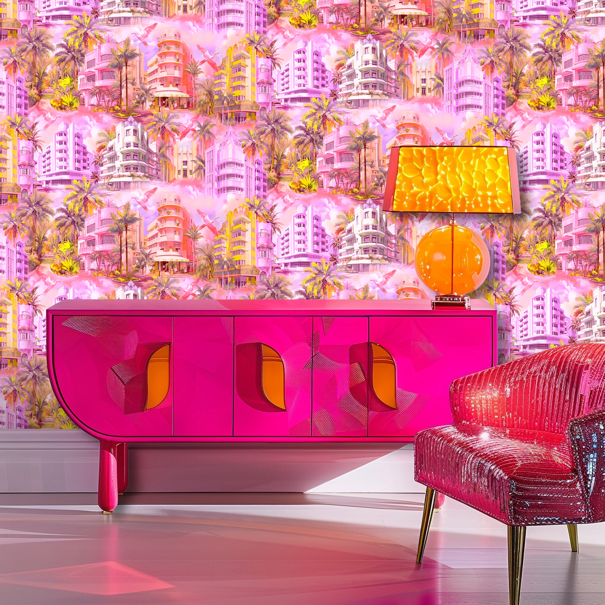 South Beach Dreams Wallpaper
Designed by Siobhan Murphy, South Beach Dreams Wallpaper captures the glamour of Miami's Art Deco architecture in soft pastel watercolors. Featuring iconic hotels and houses, this bold, maximalist design adds a vibrant touch to any space. Available in five dreamy colorways and sold in a set of two rolls, it's perfect for creating a striking feature wall or a full-room transformation with sophisticated flair.