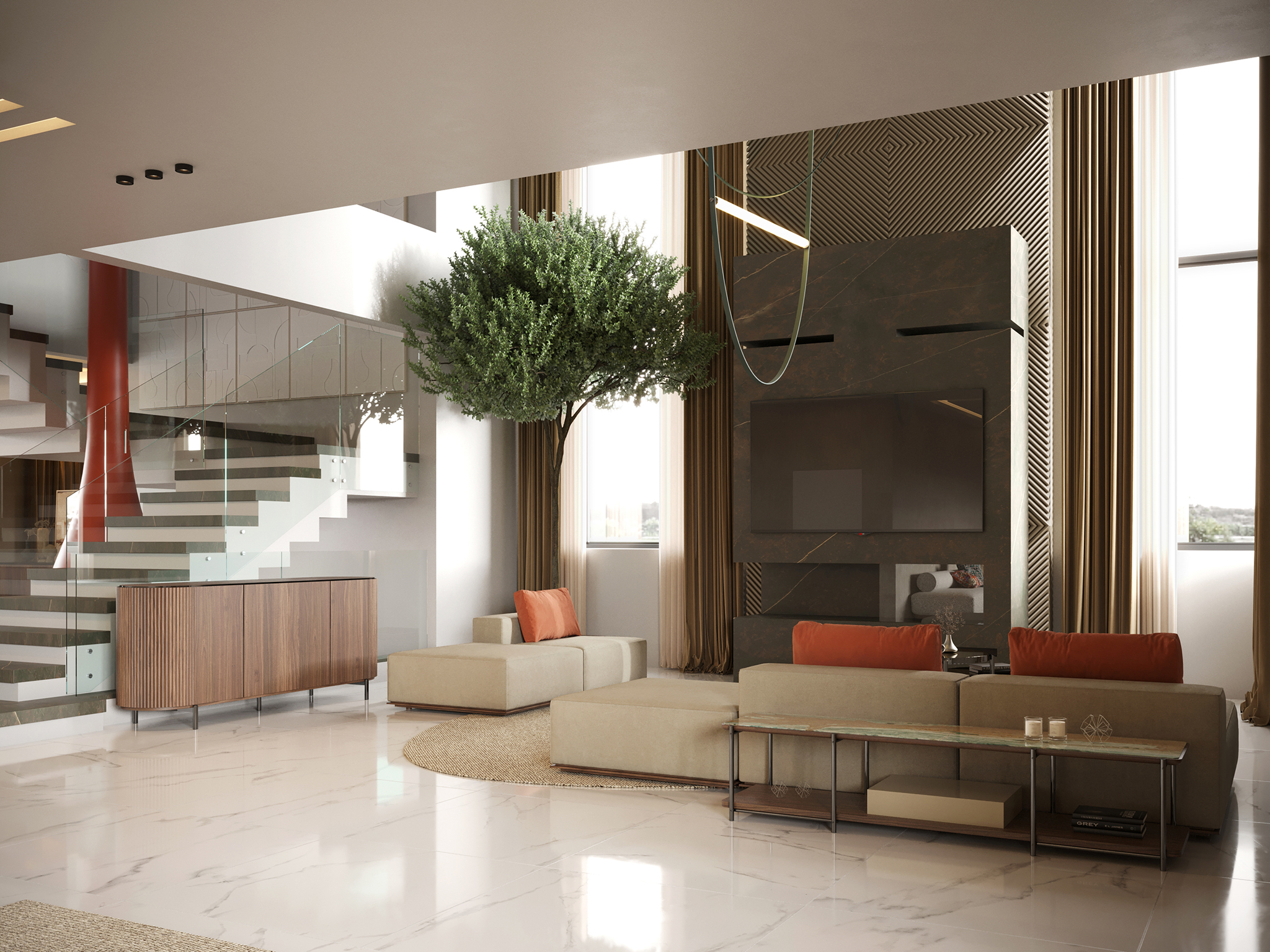 Marrakesh Villa, Living Room - Landform Sofa, Club Sideboard, Her Coffee Table, Her Low Console
