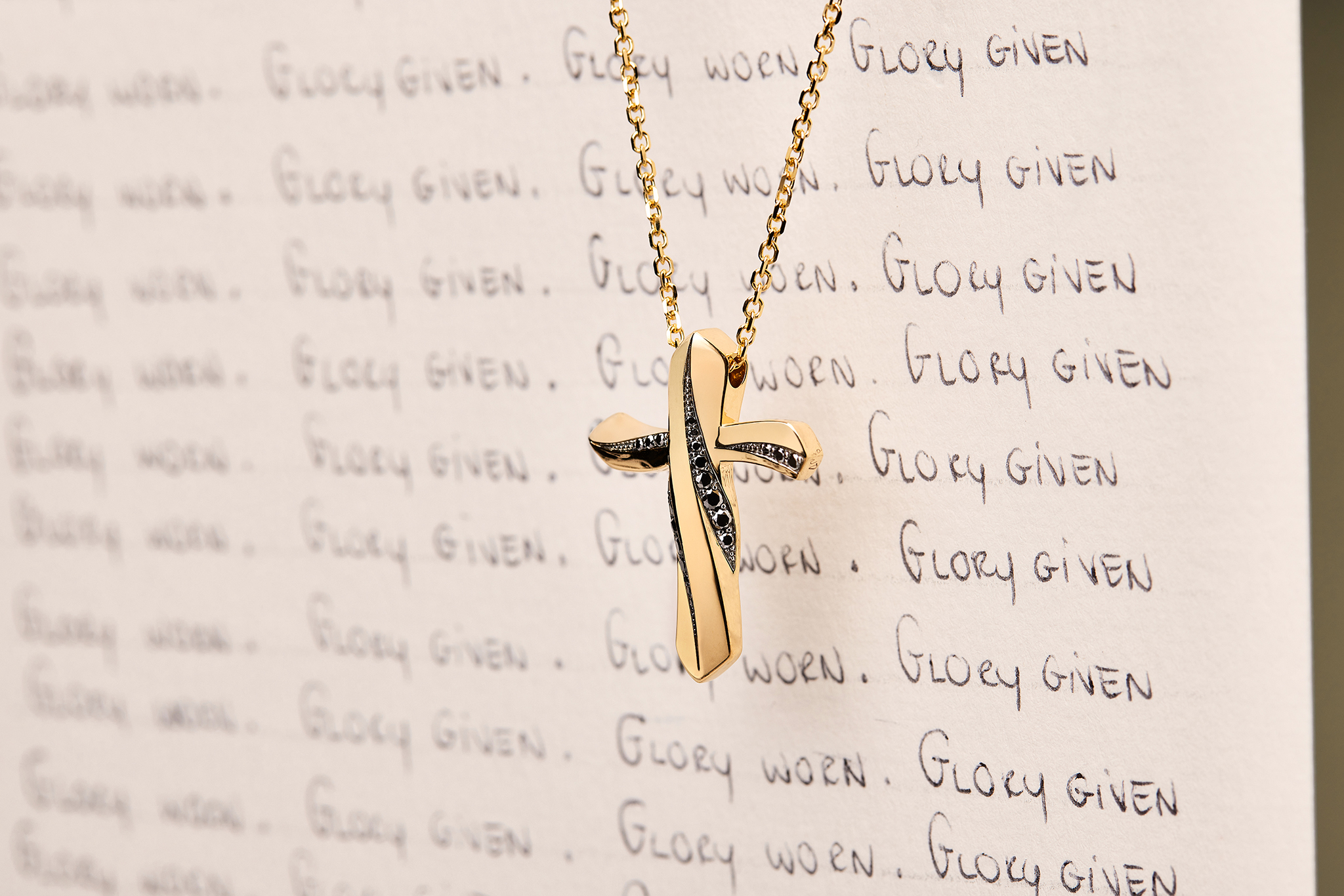 Twisted Path, Cross Pendant in 18K Gold With Diamonds
Photography by Ben Pigao, courtesy of Bible Club