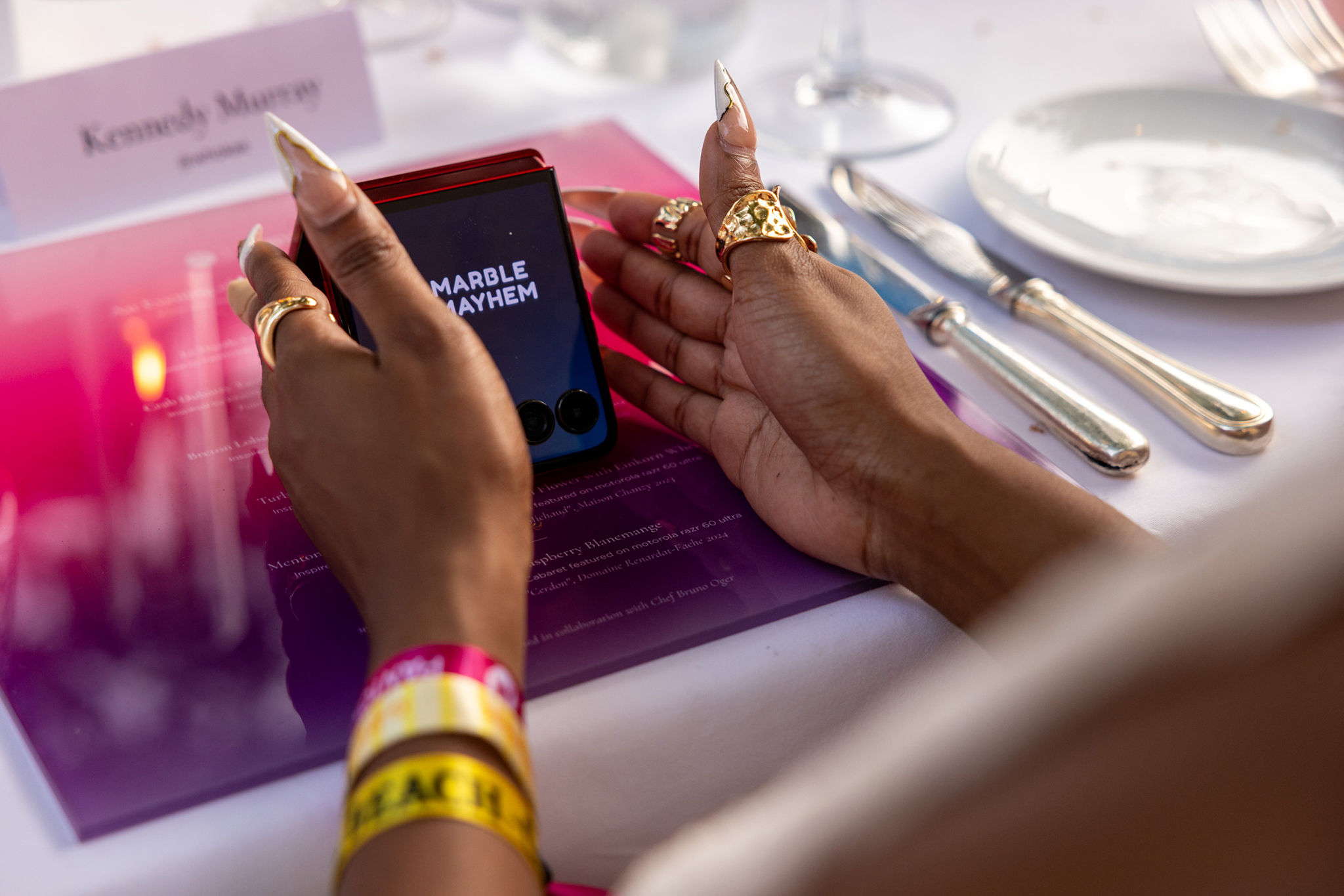 Guests experienced Motorola's latest razr collection at the Cannes Lions Pantone + Motorola Dinner.
Photo by Benoit Galera, courtesy of Pantone