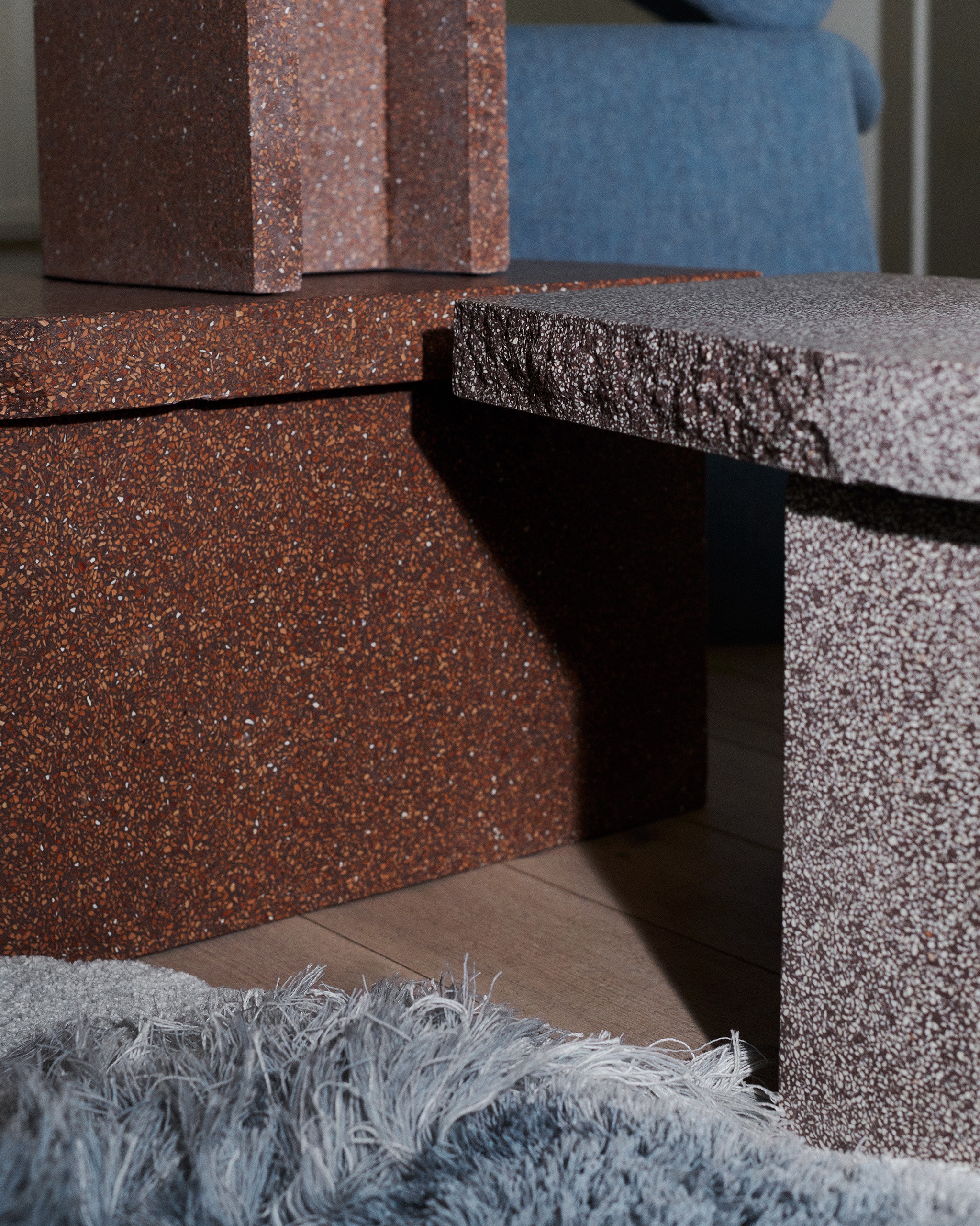 Fogia and Monica Förster Unveil New Table System Made in Groundbreaking New Marble Waste Material. (Photography by Maja Johansson, courtesy of Fogia.)