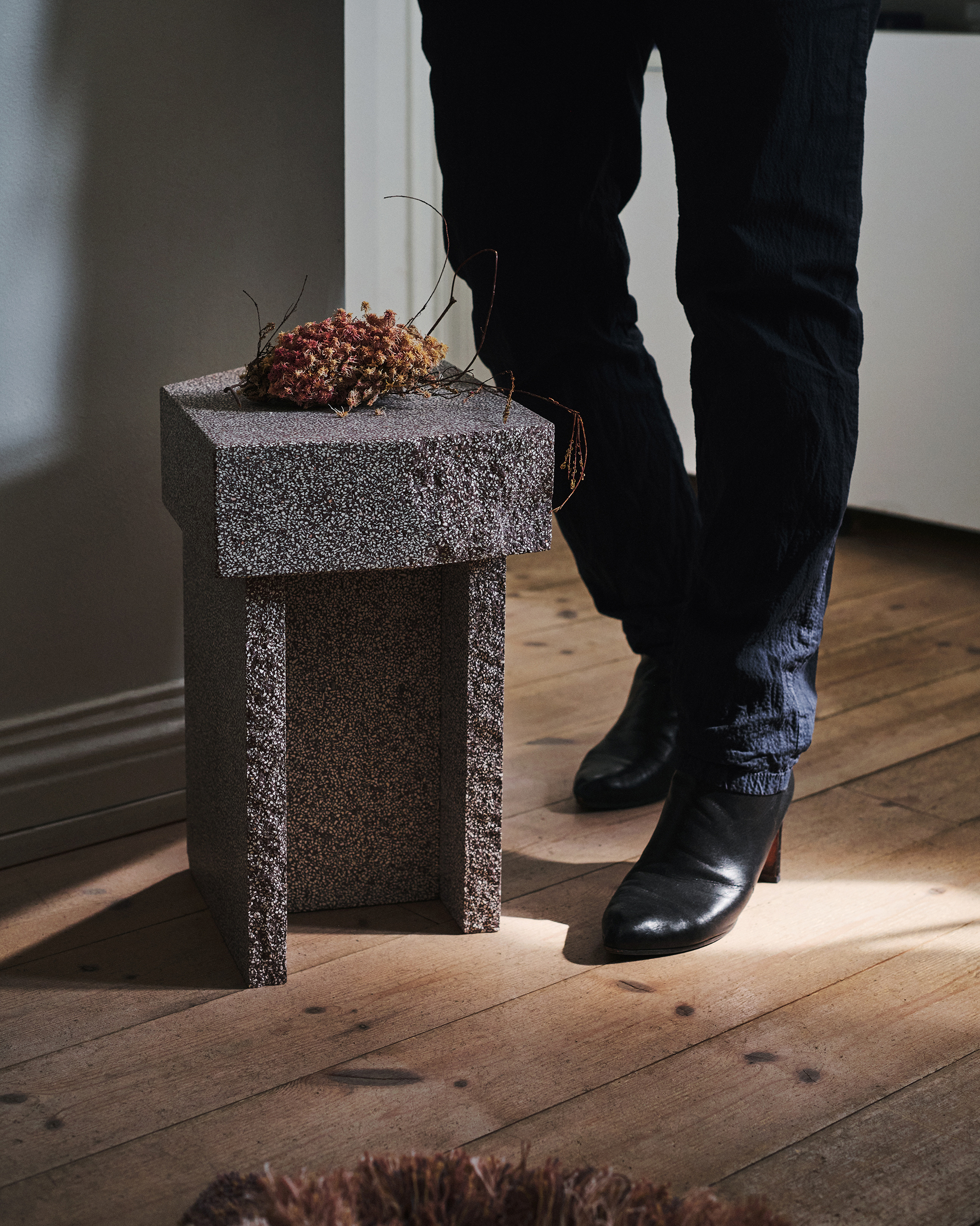 Fogia and Monica Förster Unveil New Table System Made in Groundbreaking New Marble Waste Material. (Photography by Maja Johansson, courtesy of Fogia.)