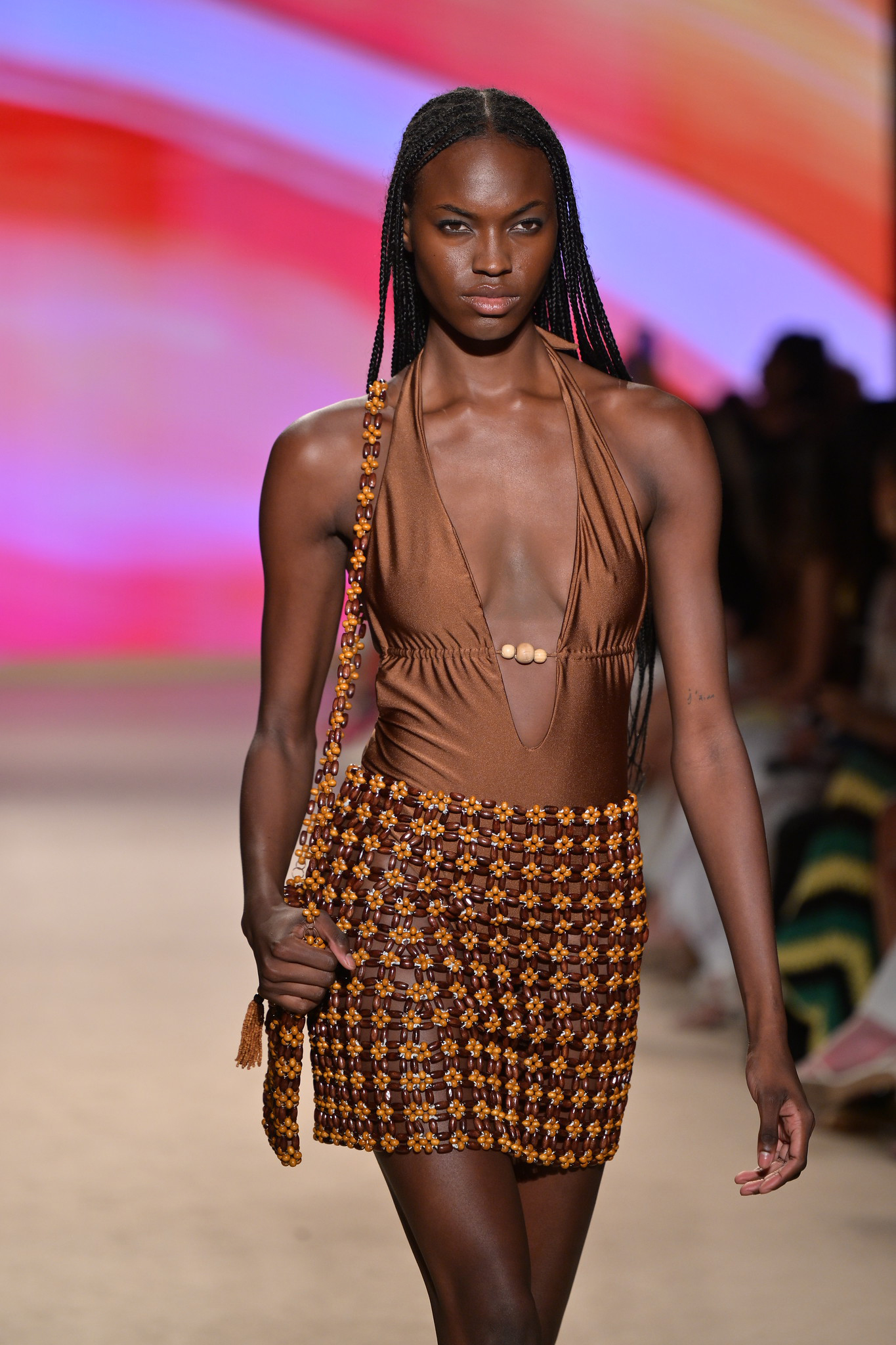 A model walks down the runway at the Leslie Amon Fashion Show.