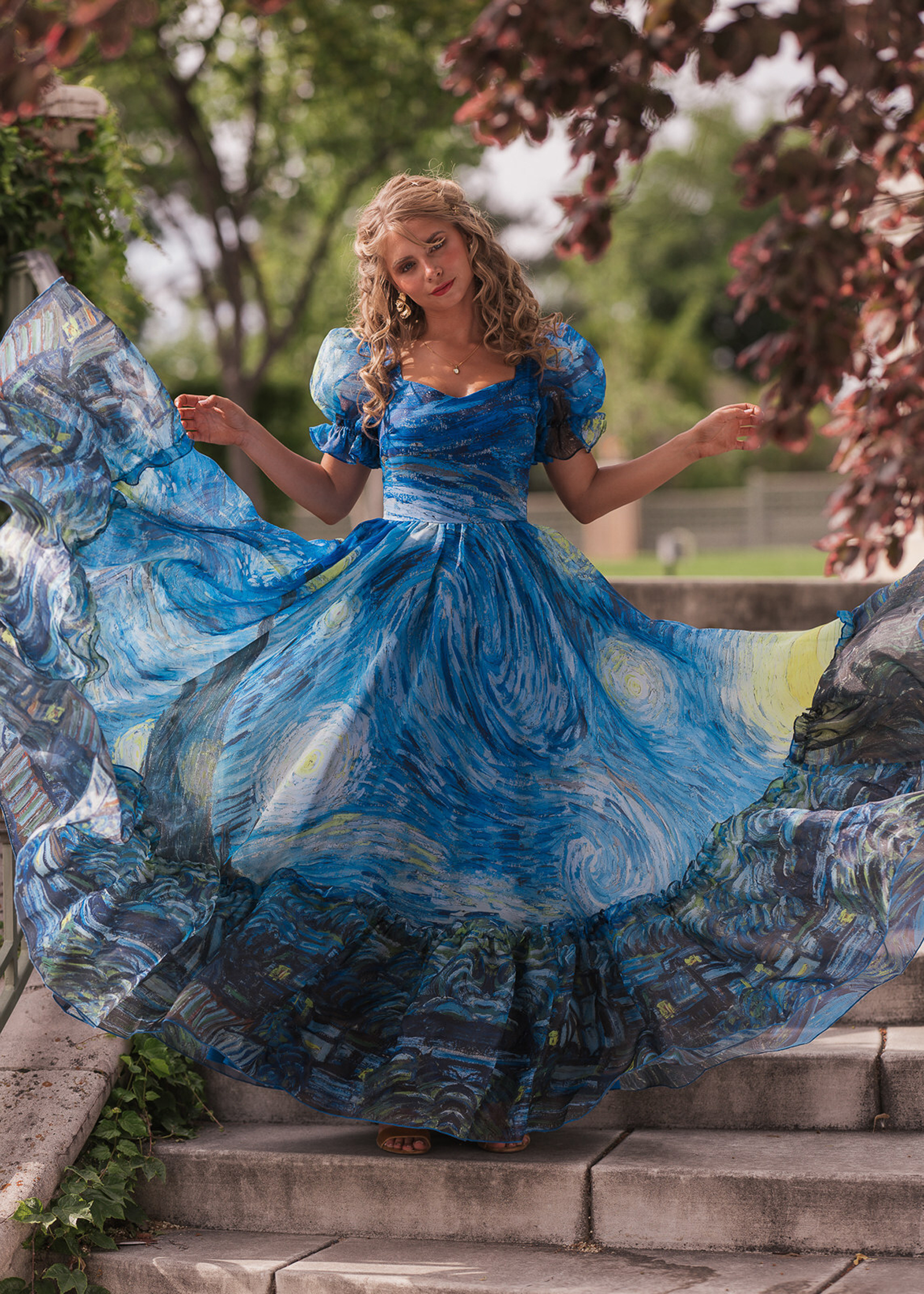 Fashion shouldn’t just be inspired by art — it should be art. The Starry Night Dress brings Van Gogh’s iconic brushstrokes to life in a way that moves with every step.