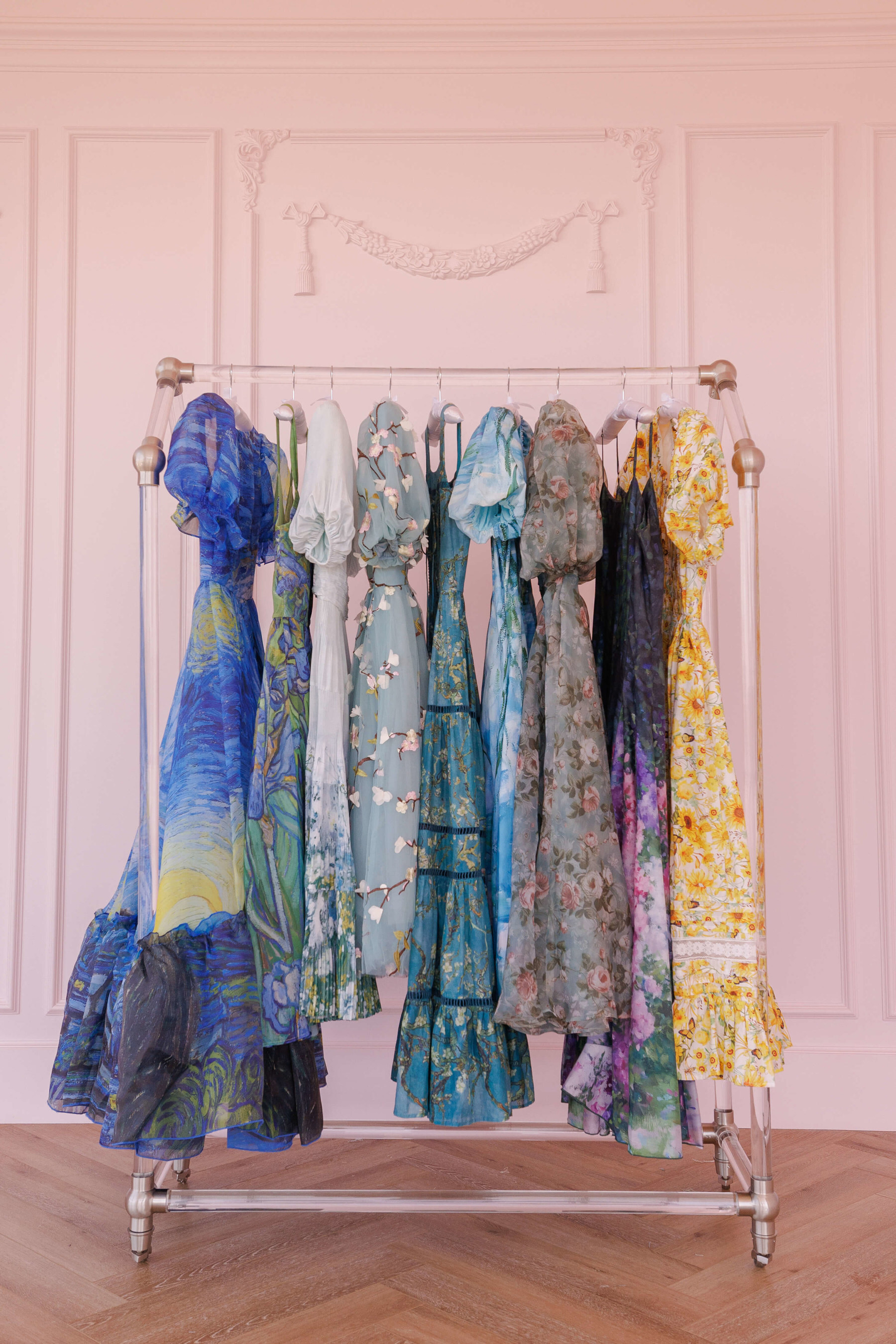 A full gallery of gowns — the Artist Collection by JessaKae showcases nine original designs inspired by the brushstrokes of Van Gogh, Monet, Renoir, and more.