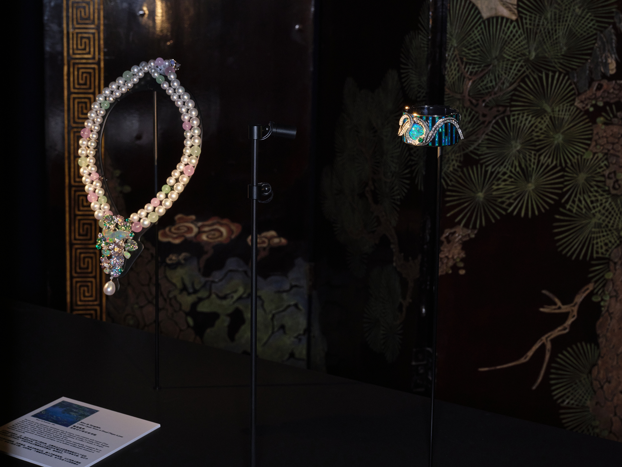 Black Opal and Plique-à-Jour Enamel Necklace (Left) and Black Opal Serpent Bracelet with Gemstone Enamel (Right)