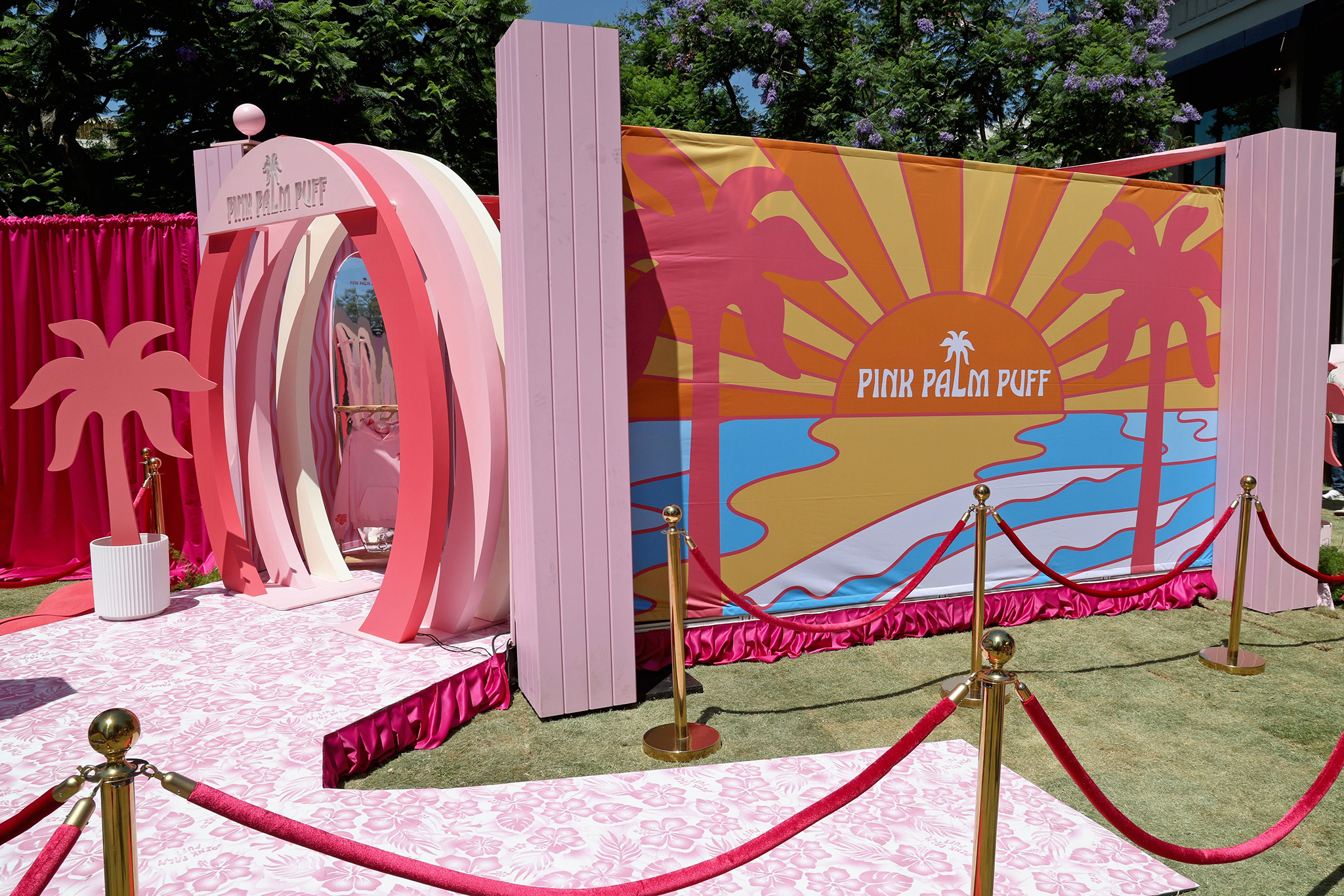 LOS ANGELES, CALIFORNIA - AUGUST 08: Pink Palm Puff VIP Pop-Up is seen during the Pink Palm Puff VIP Pop-Up Event at The Grove on August 08, 2025 in Los Angeles, California. (Photo by Phillip Faraone/Getty Images for Pink Palm Puff)