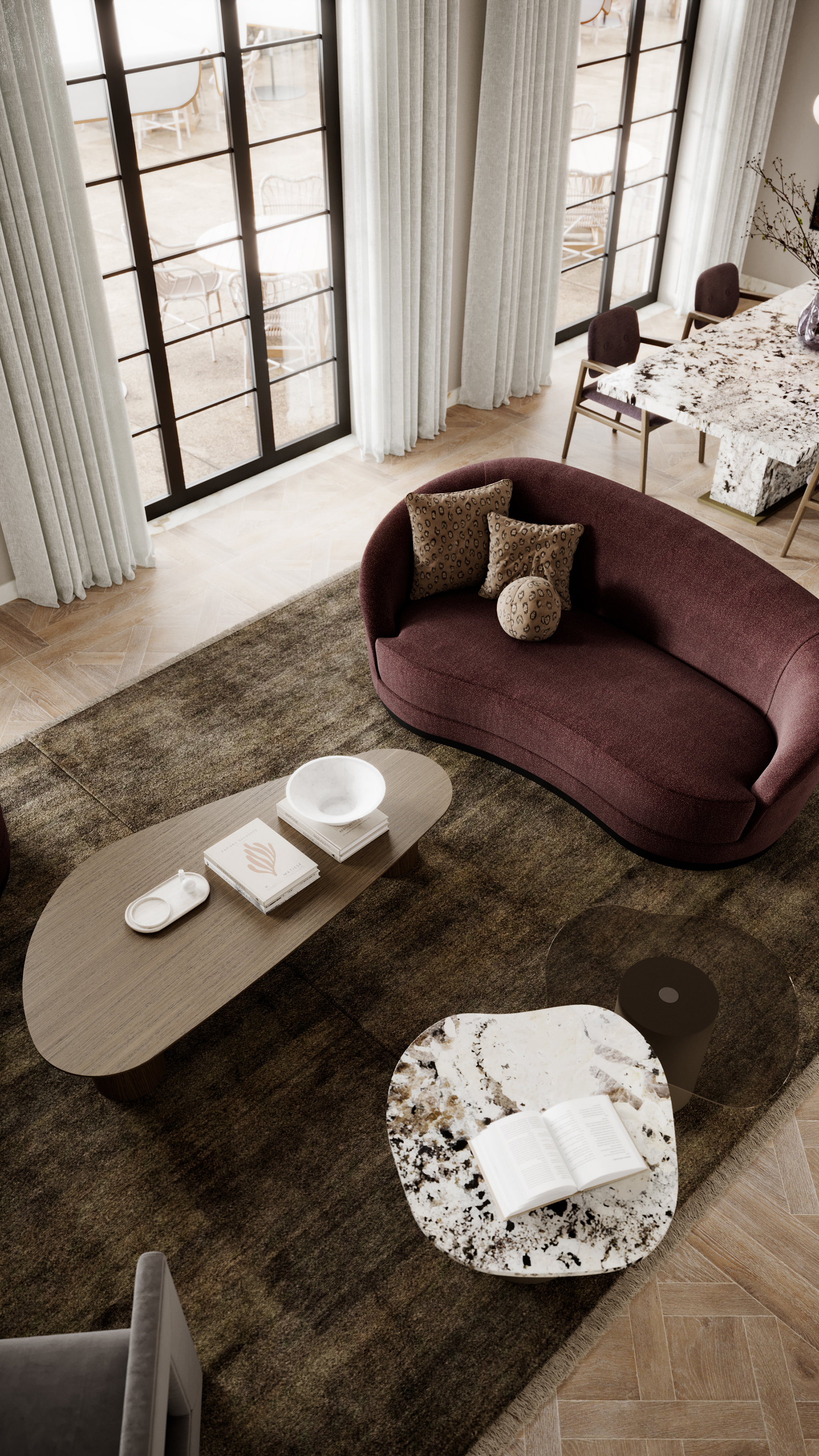 His Armchair, Natur Coffee Table, Natur Side Tables and Hilary Sofa.