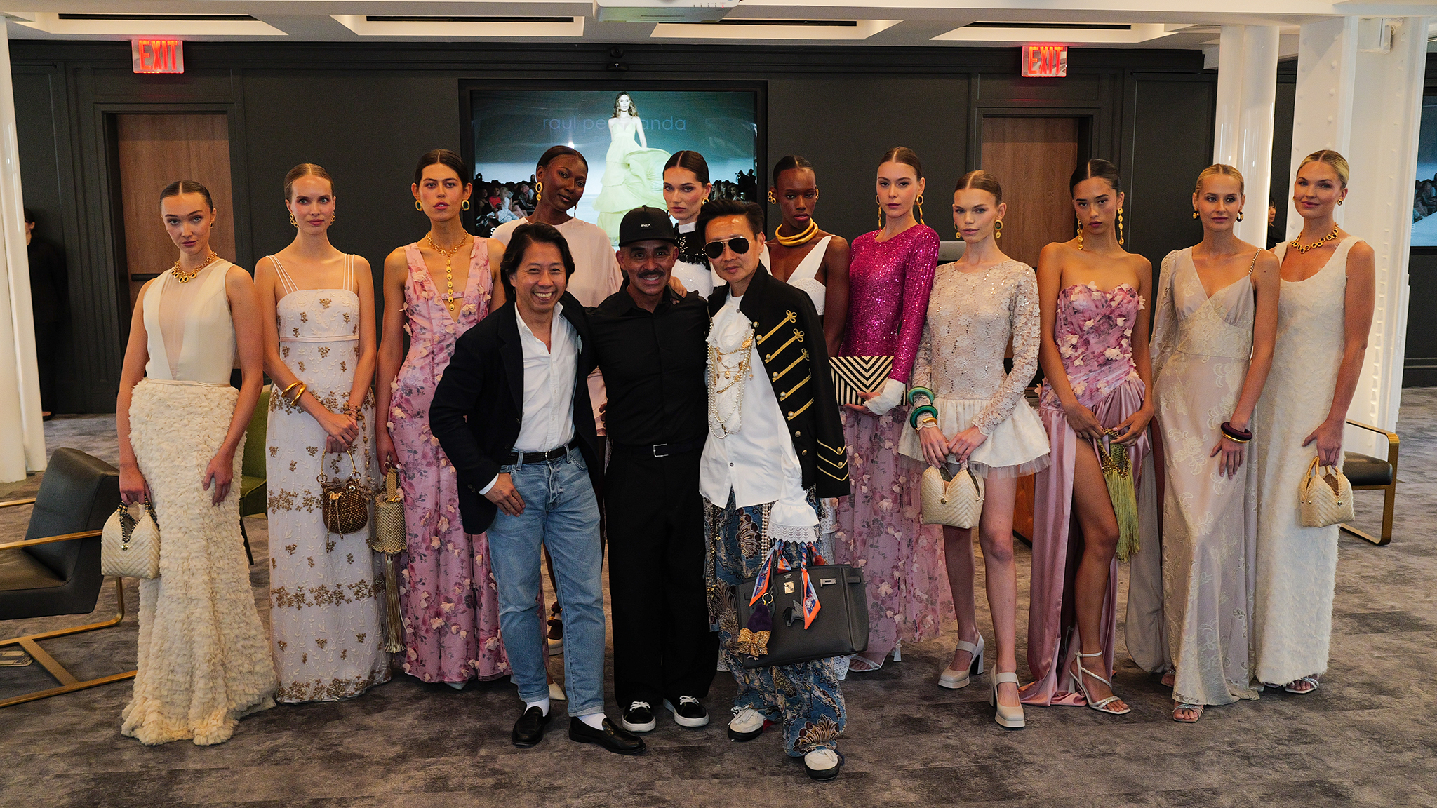 NEW YORK, NY – SEPTEMBER 11, 2025 Chiun-Kai Shih @mrchunkyexpress, Raúl Peñaranda @raul_penaranda and Stylist Andy Chia Yu @49andrewyu with the models at the Spring/Summer 2026 “Bloom” presentation. 
Photo by Chia-Ta Tsai– @ct_tsai