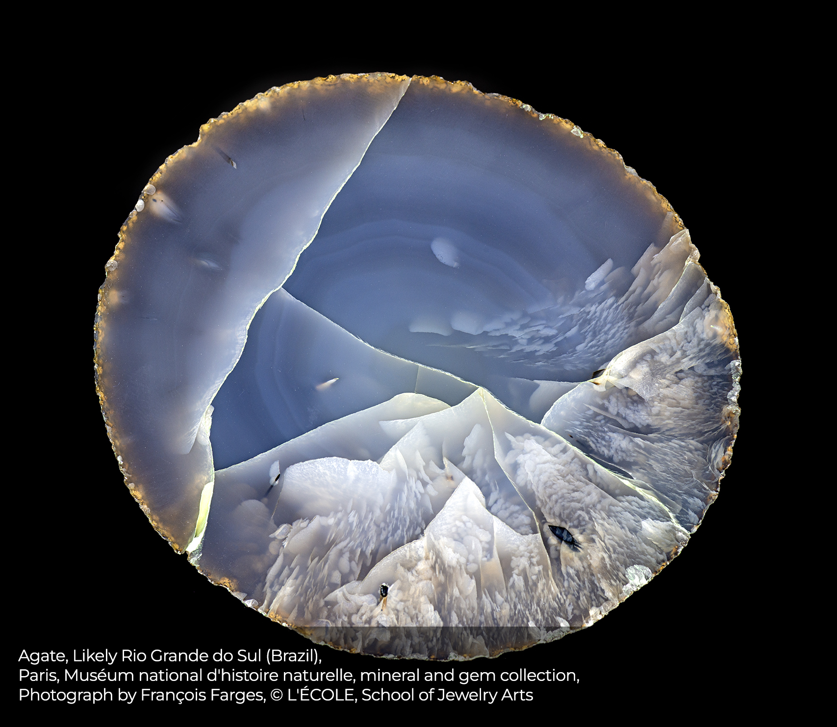 Agate, Likely Rio Grande do Sul (Brazil), Paris, Muséum national d'histoire naturelle, mineral and gem collection, Photo by François Farges © L'ÉCOLE, School of Jewelry Arts