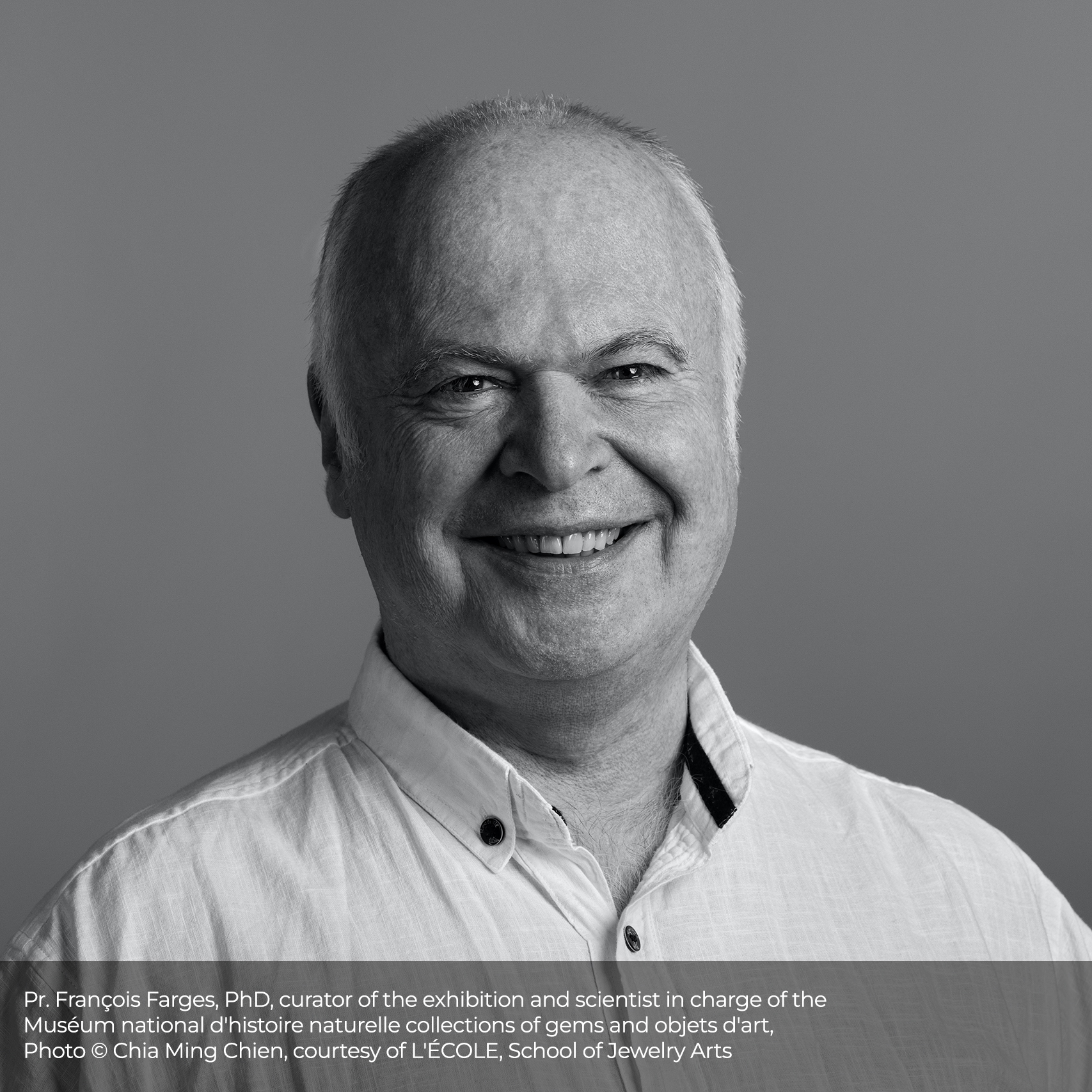 Pr. François Farges, PhD, curator of the exhibition and scientist in charge of the Muséum national d'histoire naturelle collections of gems and objets d'art Photo © Chia Ming Chien, courtesy of L'ÉCOLE, School of Jewelry Arts