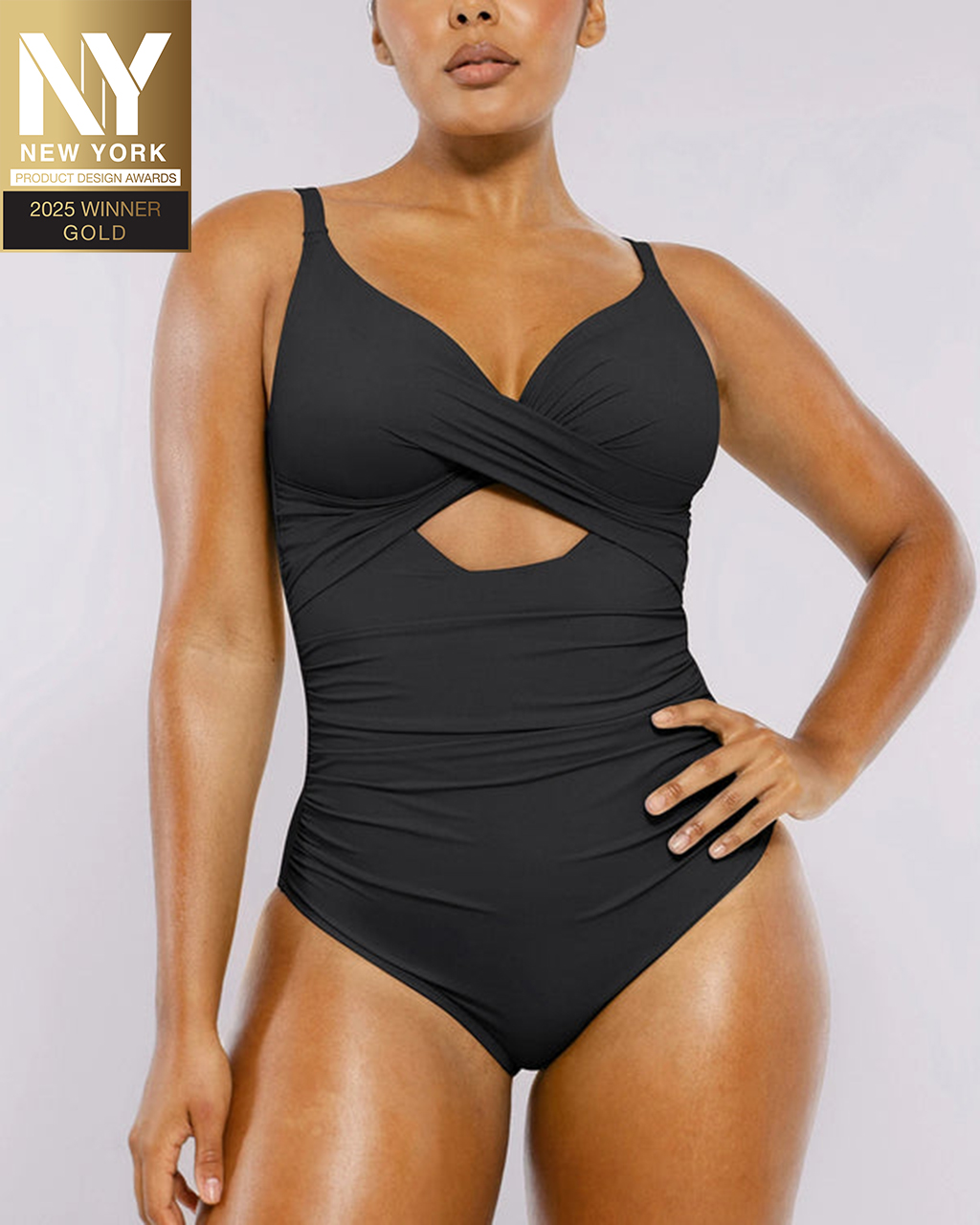 Gold Winner: Smart Sculpt™ Ribbed Cutout-Front Shaping Swimsuit