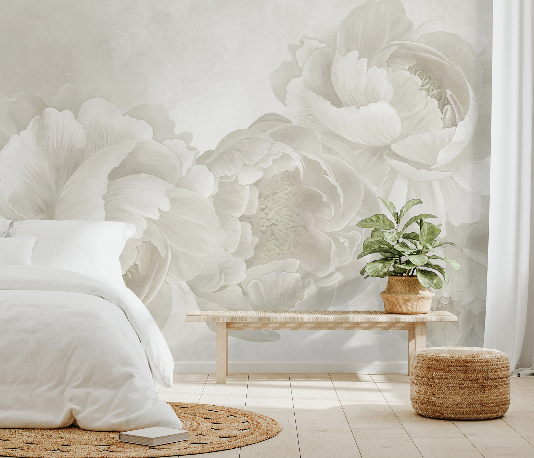 Made-to-measure Big Peonies II, Large Floral Mural available at Wallsauce.com. Available to order onto a variety of wallpapers including paste the wall and peel and stick that's great for rented accommodation.