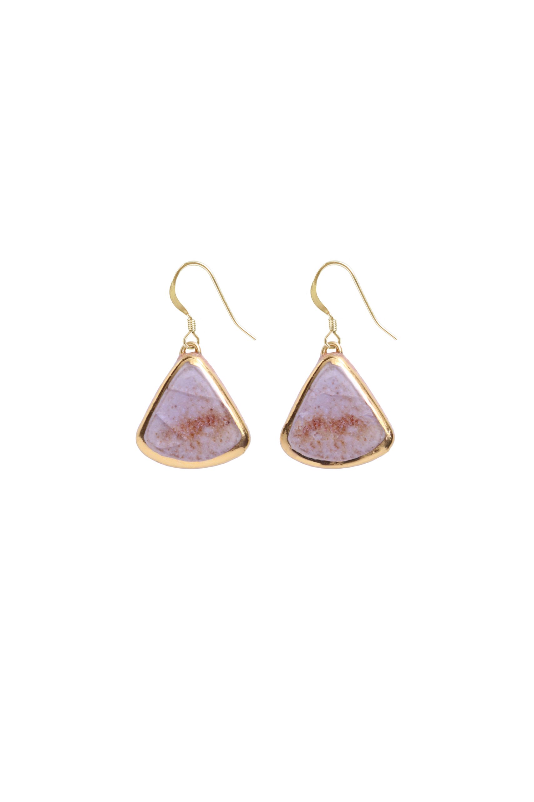Dawn Teardrop Earrings - Ceramic, Glass & Gold Habulous presents gold-filled teardrop drop earrings handcrafted in its studio using ceramic and glass, finished with real gold detailing. Inspired by the soft glow of Dartmoor mornings, the Dawn collection reflects shifting light through delicate pink tones and subtle golden highlights. Each piece is designed to catch the light, adding an opulent and sophisticated touch to any outfit. Handmade in Habulous' Dartmoor studio, every pair is entirely unique. The addition of hand-painted real gold lustre completes these elegant and contemporary designs, making them a thoughtful gift and a timeless addition to any jewelry collection.