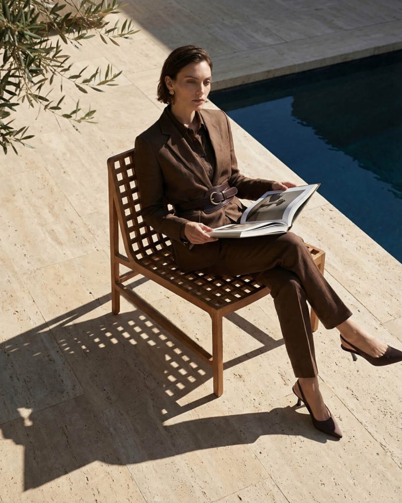 Chocolate Brown Stretch Cotton-Linen Essential Blazer, Chocolate Brown Cotton-Linen Cigarette Pants, Intense Brown Linen-Cotton Dress Shirt by Sumissura